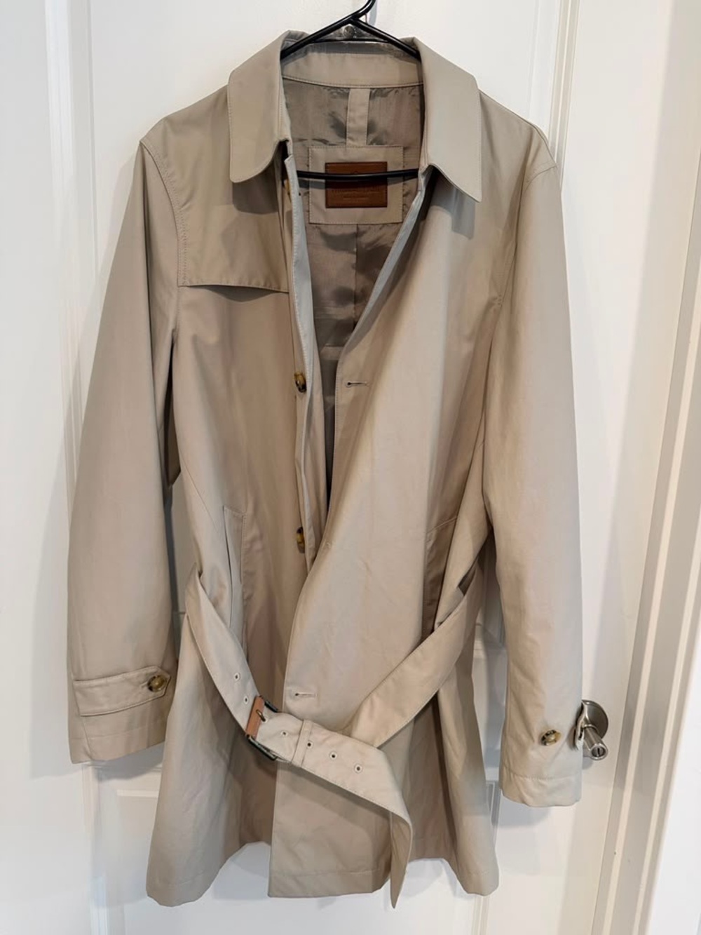 Massimo Dutti Beige Coat with Leather Brand Patch